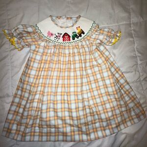 Stitchy Fish Plaid Baby Dress with Farm Smocking